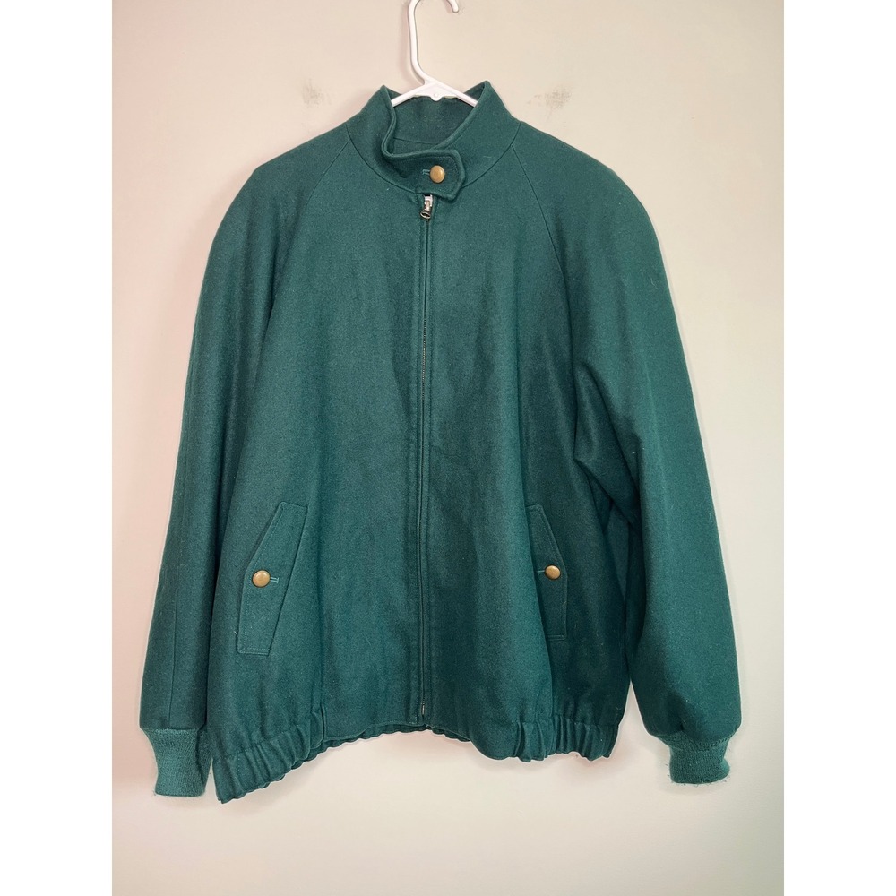 1980s Pendleton Forest Spruce Dark Green Wool Lined Grandpa Bomber Jacket XL